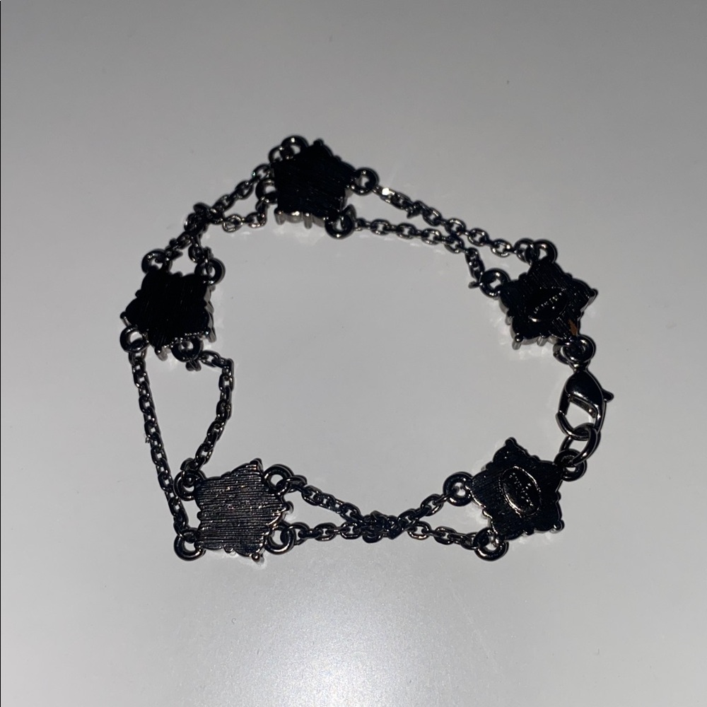 Givenchy Gunnmetal Dark Silver Blue Gemstone Double Chain Daisy Flower Bracelet - Picture 5 of 9